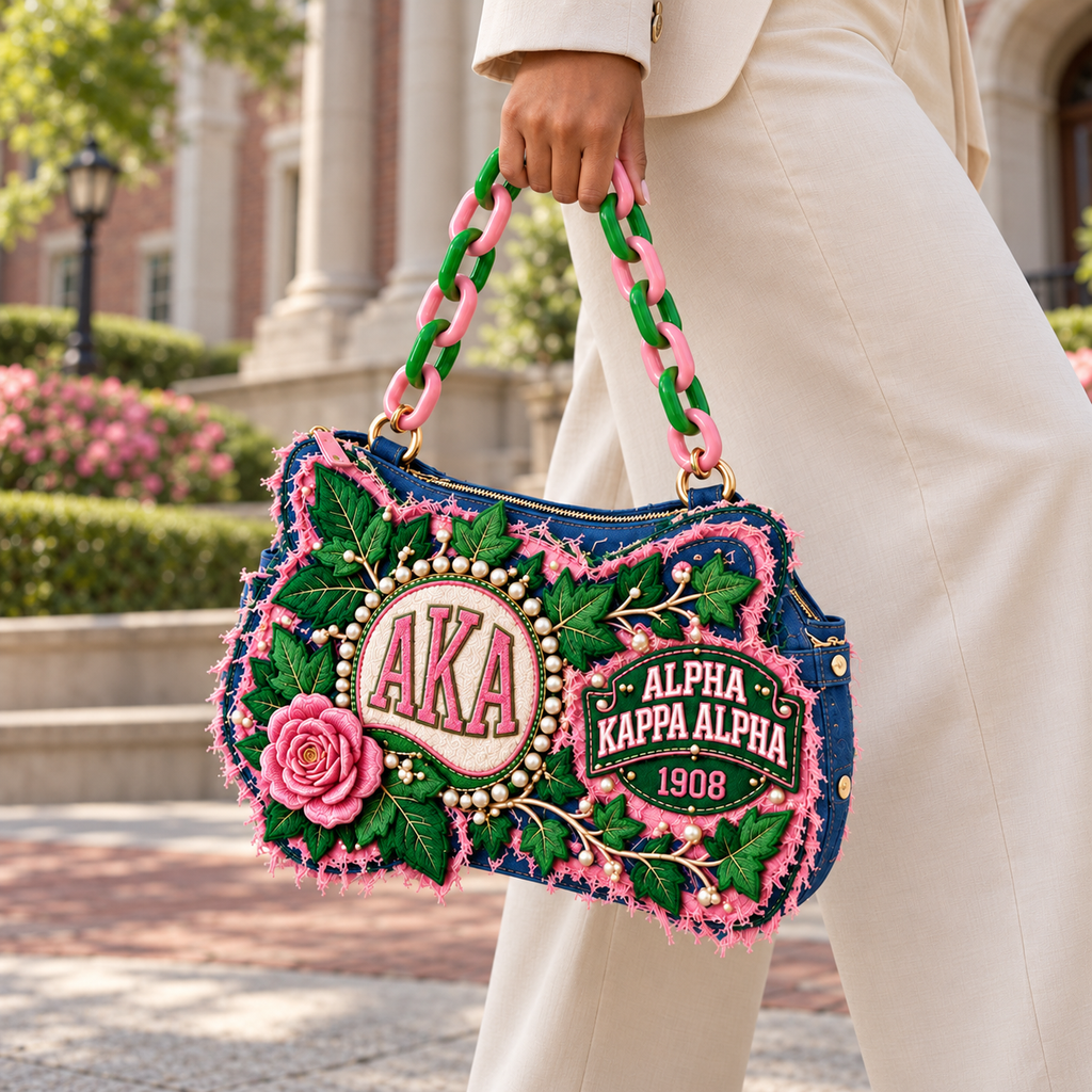 AKA Sculptural Embroidered Denim Handbag NTKO