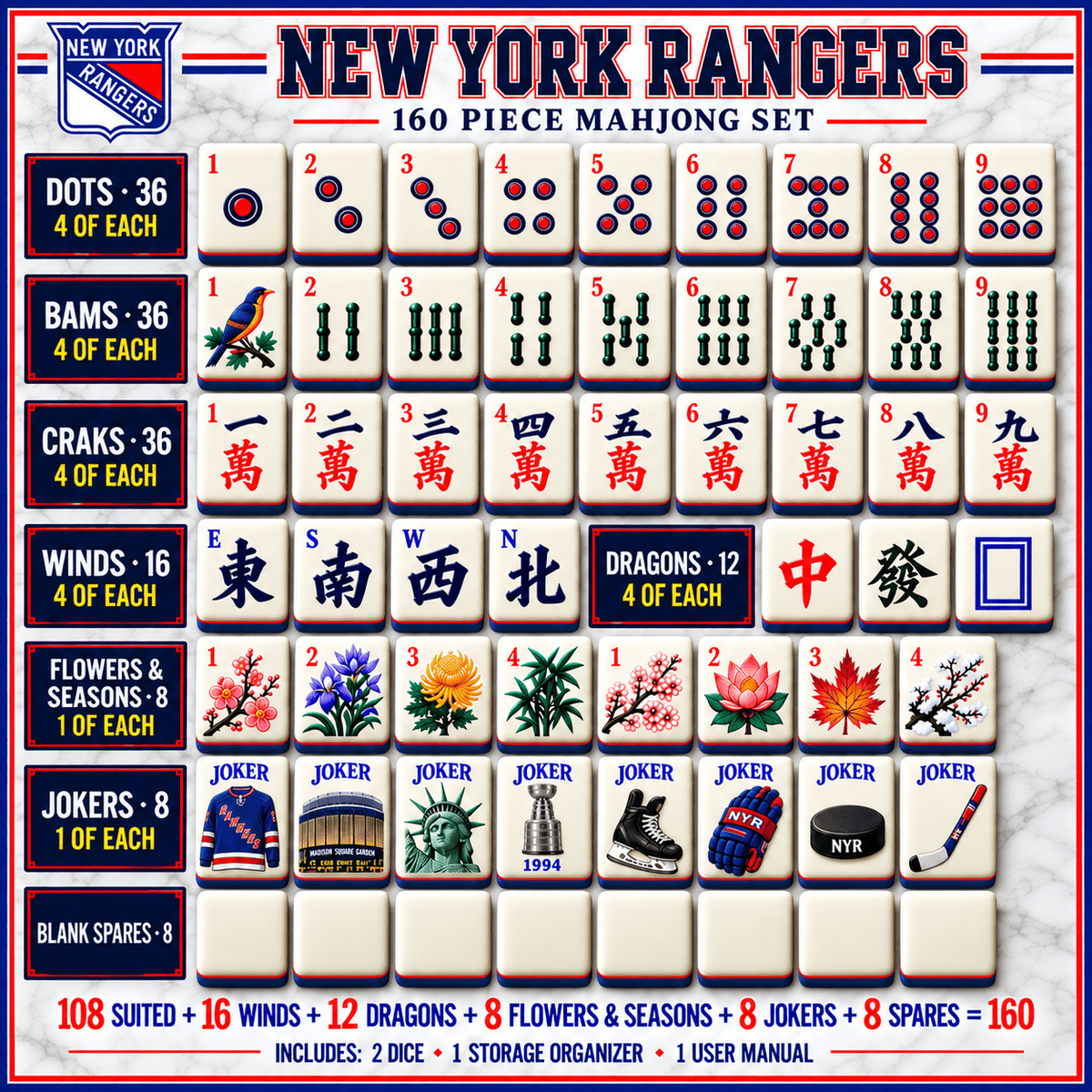 Premium NYR Mahjong Tiles Set TTMH