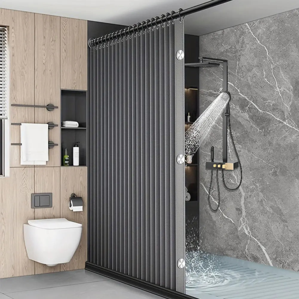 Foldable Magnetic Shower Curtain Waterproof Bathroom Curtain with 14 Hooks Modern Bath Curtain for Bathroom