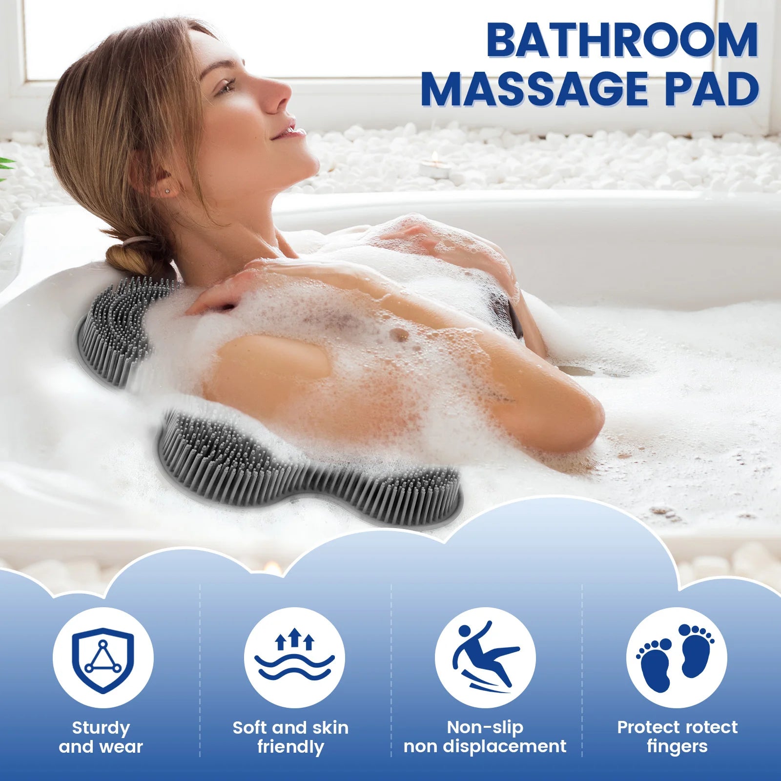 Body Shower Foot Scrubber Silicone Wall Mounted Rub Back Brush Non-slip with Suction Cup Bath Wash Foot Pad Massage Bathroom
