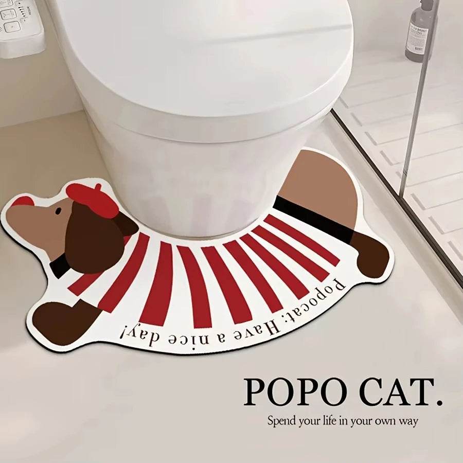 VIKAMA Diatomite Carpet - U-shaped Dog Theme - Bathroom Toilet Mat - Waterproof, Absorbs Water Quickly, Dries Rapidly