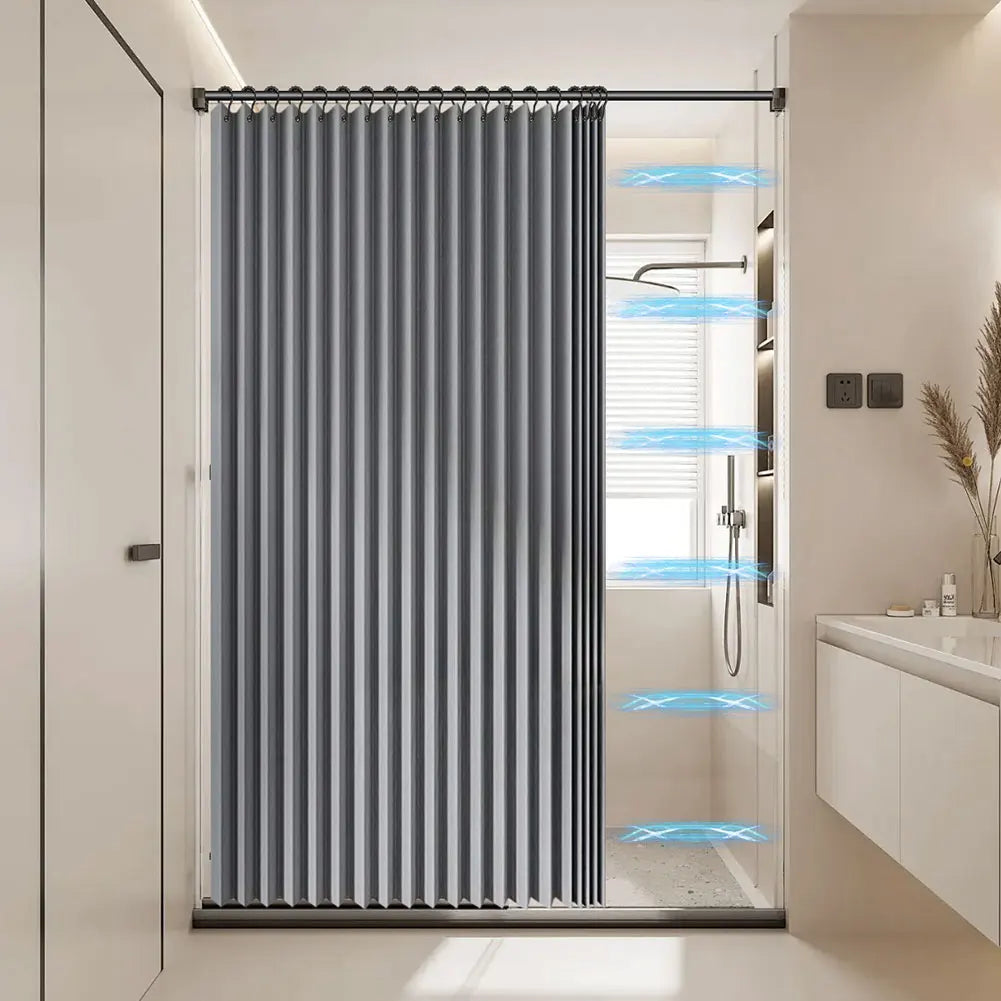 Foldable Magnetic Shower Curtain Waterproof Bathroom Curtain with 14 Hooks Modern Bath Curtain for Bathroom